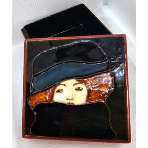 Gustav Klimt Lady With Feather Boa Lacquered Trinket Box